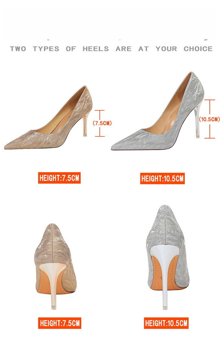 High-heeled women's shoes stilettos with pointed sequins wedding shoes dress shoes 606336050941