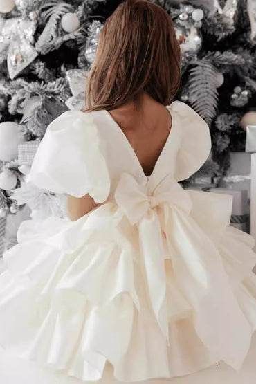 Ball Gown Scoop Neck Puff Sleeves Mini Organza Flower Girl Dresses 793950591528