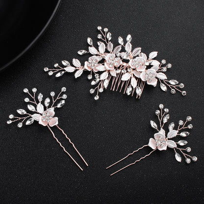 Bridal Headwear Flower Leaf Hair Comb Pin Exquisite hair ornaments Alloy flower Hairpin comb set 566273410210