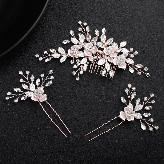 Bridal Headwear Flower Leaf Hair Comb Pin Exquisite hair ornaments Alloy flower Hairpin comb set 566273410210