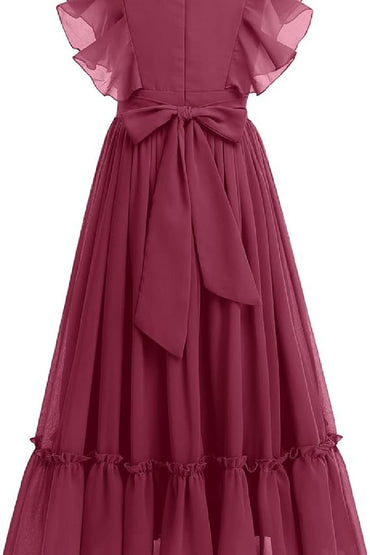 Ruffle Chiffon A-Line Junior Bridesmaid Gown B09JG8X785