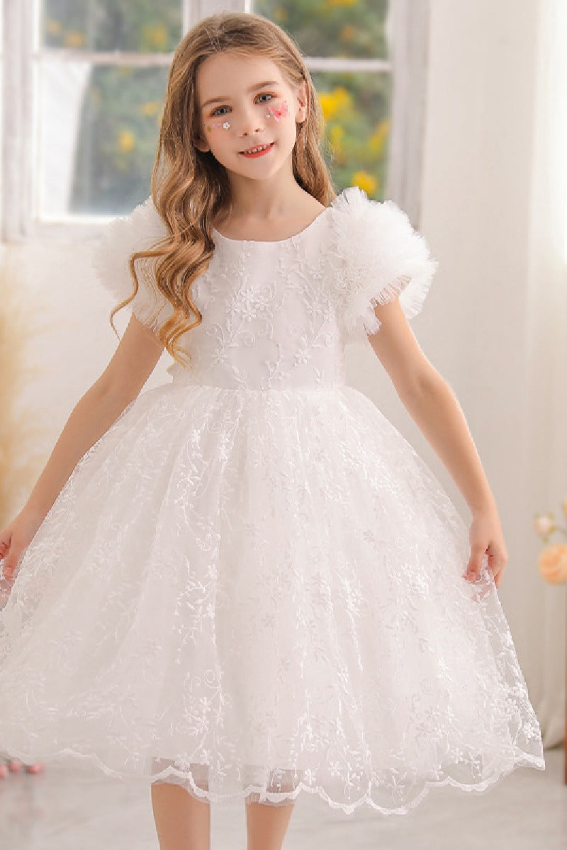 A-line/Princess Scoop Neck Knee-Length Lace   Flower Girl Dress With Bowknot 769937282891