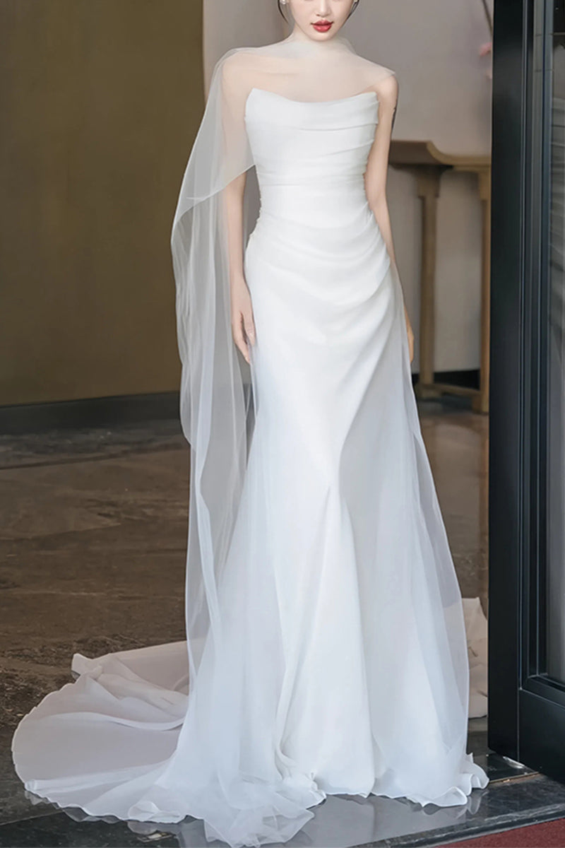 Sheath-Column Chapel Train  Forged Chiffon Wedding Dress 830154757527