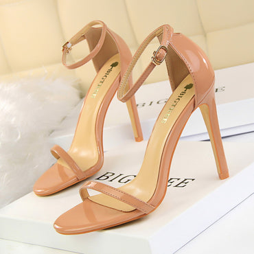 Fashion super high heels patent leather open-toe sandals summer sexy dress shoes 570982649397