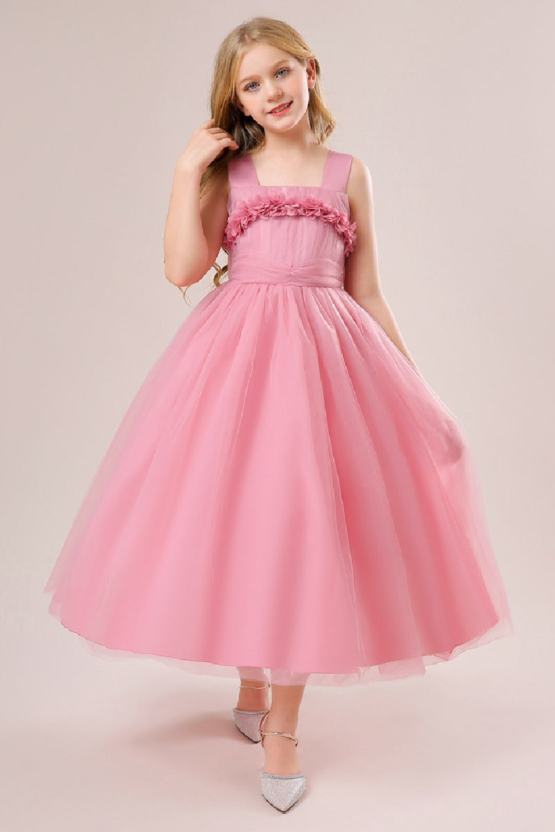 A-Line Straps Neck Tulle Maxi Flower Girl Dresses 848520948280