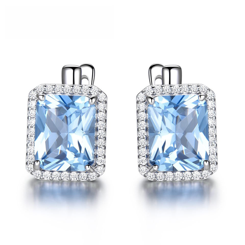 Sky blue topaz square earrings with diamonds 616219943551