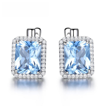 Sky blue topaz square earrings with diamonds 616219943551