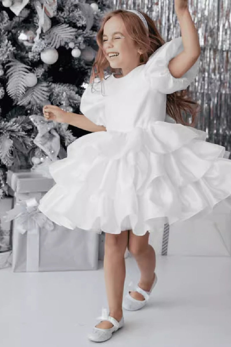 Ball Gown Scoop Neck Puff Sleeves Mini Organza Flower Girl Dresses 793950591528