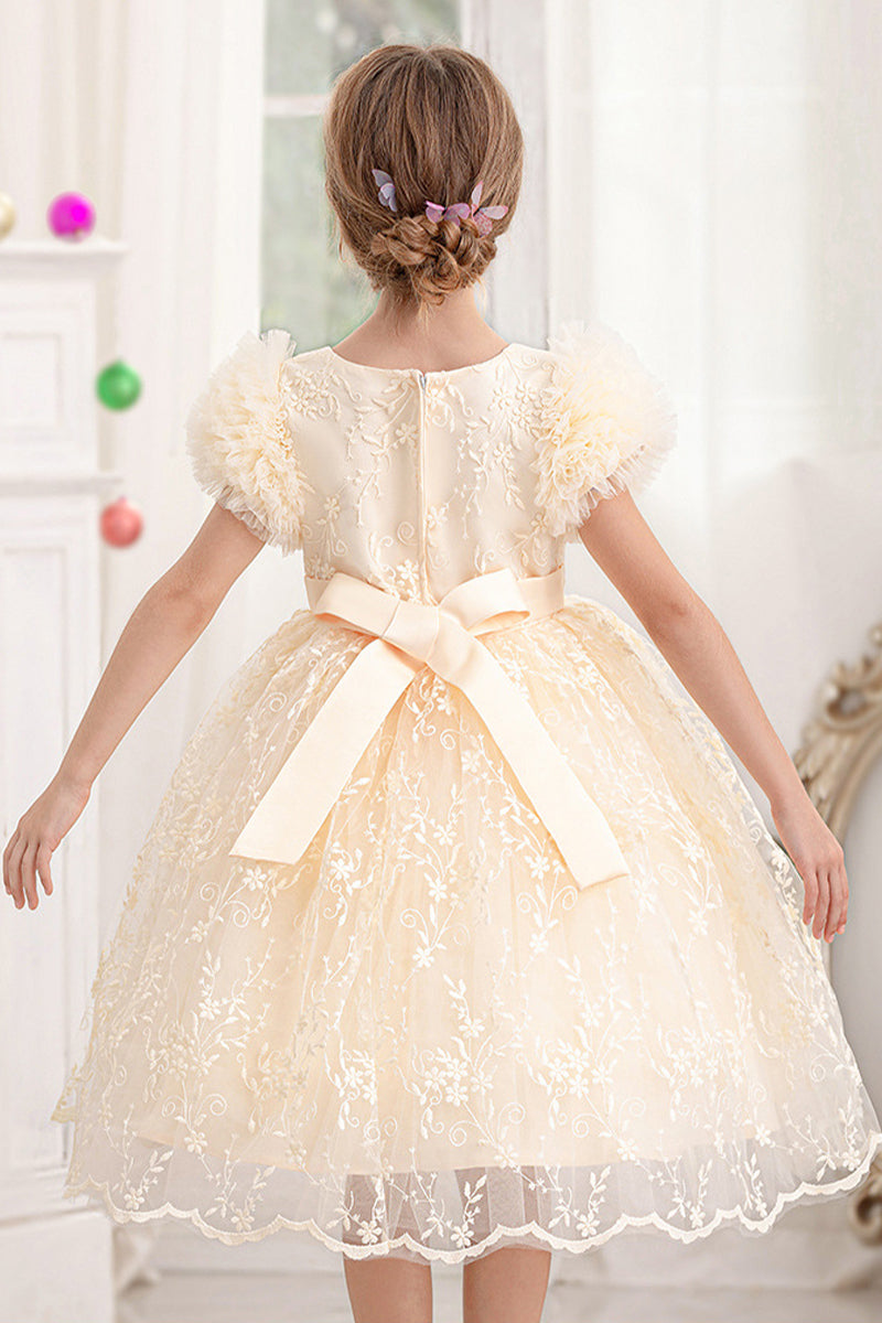 A-line/Princess Scoop Neck Knee-Length Lace   Flower Girl Dress With Bowknot 769937282891