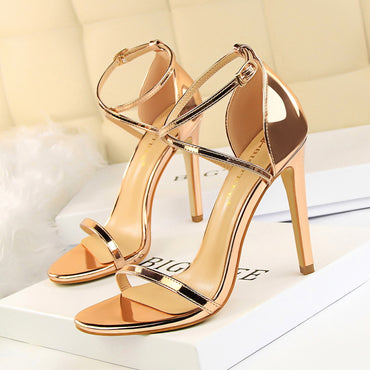 Fashion sexy slim summer high heels stiletto high heel cutout cross strap dress shoes 571572295848