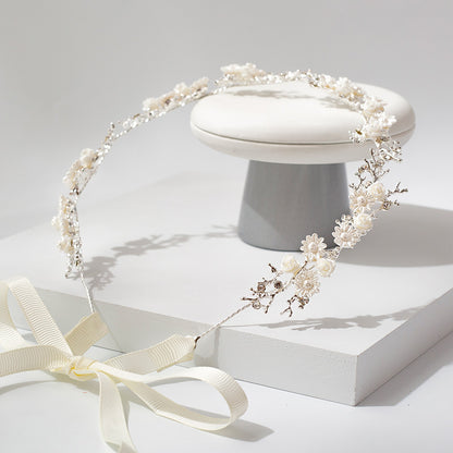 Bridal headwear White ceramic flower headband rhinestone headband 572789757034