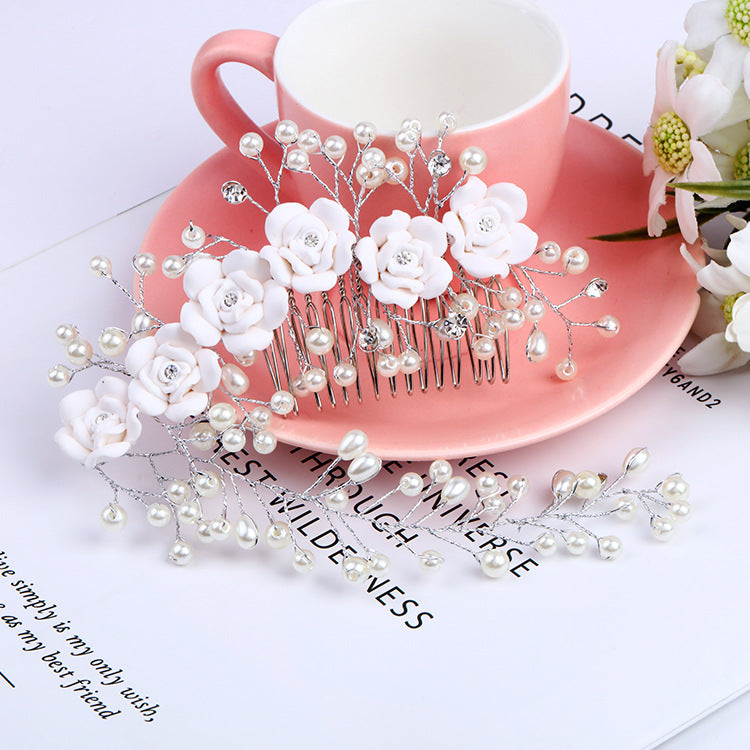 Exquisite handmade bridal hair accessories Pearl leaves rose Combs 573073773955