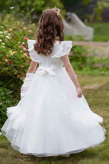 A-Line Scoop Neck Sleeveless Tea-Length Lace/Tulle Flower Girl Dresses 748862644678