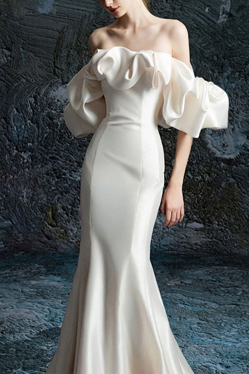 Trumpet-Mermaid Sweep-Brush Train Satin Wedding Dress 738277008321