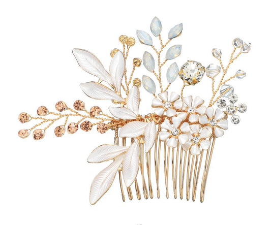 Palace retro style with luxurious rhinestone pearl hair comb handmade floral bridal headwear 555420090321