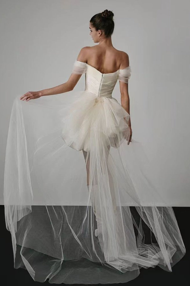 Ball Gown Short-Mini Satin Tulle Wedding Dress 771775523326