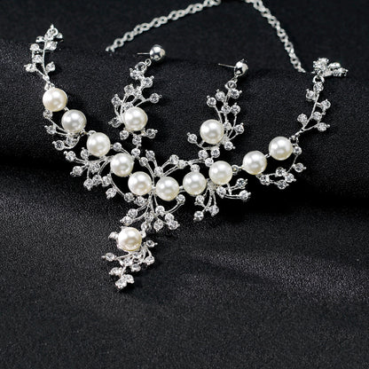 Pearl necklace set Upscale fashion creative diamond necklace earrings two-piece jewelry set 576834249869