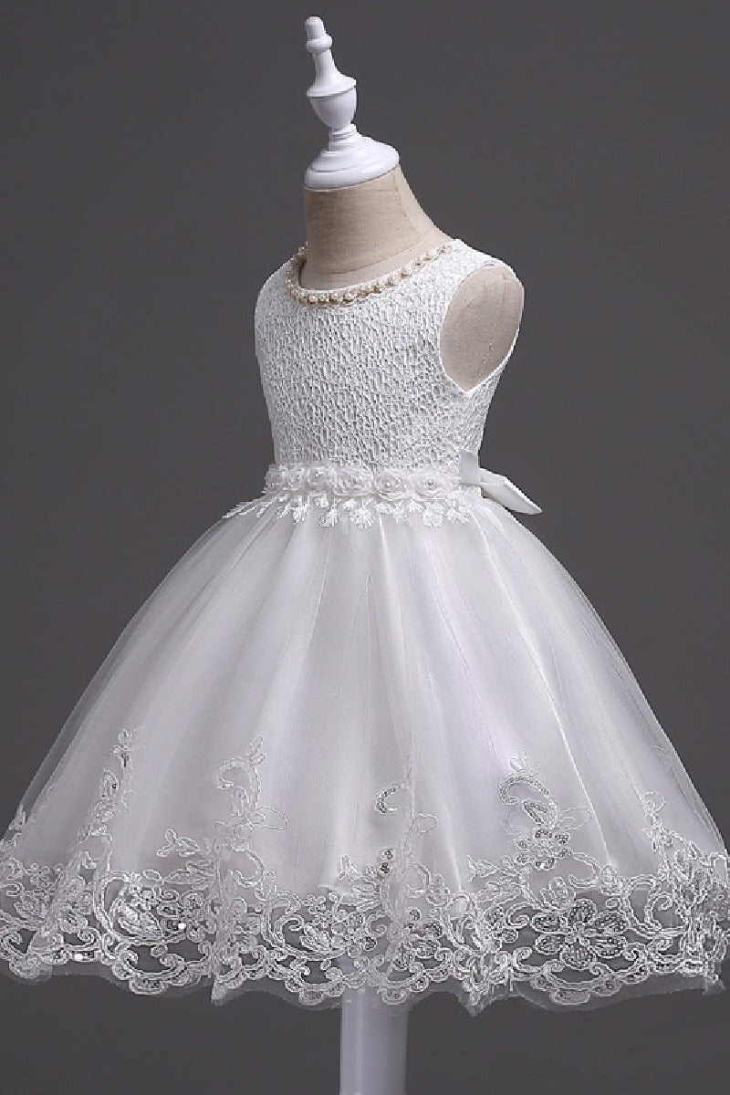 A-Line Scoop Neck Sleeveless Lace/Tulle Flower Girl Dresses With Bow(s) 554482591853