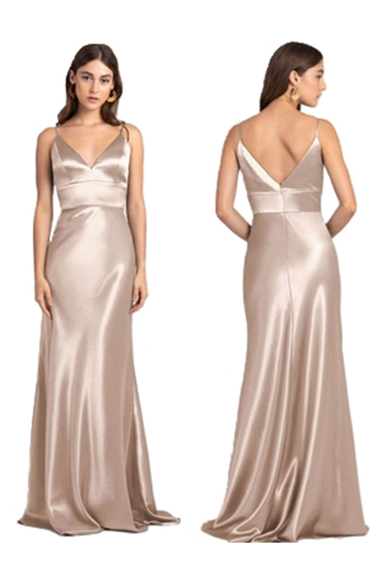 A-Line Maxi Elastic Silk like Satin Bridesmaid Dress 838180096858