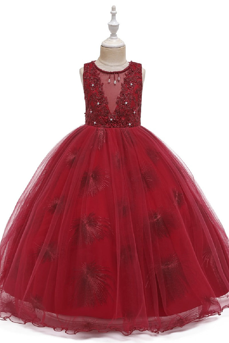 A-Line/Princess Scoop Neck Tulle Flower Girl Dresses With Sash/Bow  612626068133