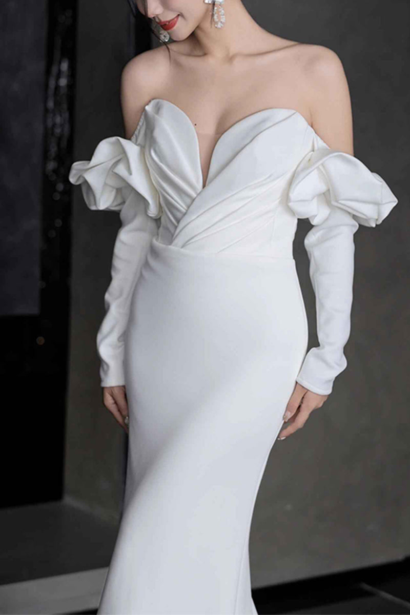 Sheath-Column Chapel Train Satin Wedding Dress 845943897420