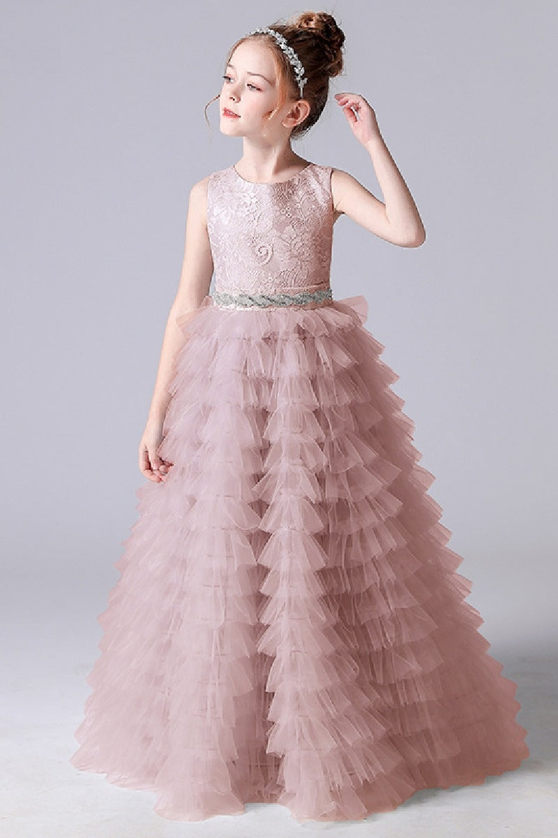 A-line/Princess Scoop Neck Sleeveless Tulle Flower Girl Dress 671801710383