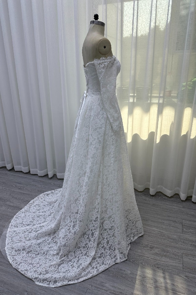 A-Line Sweep-Brush Train Lace  Wedding Dress 843985458463