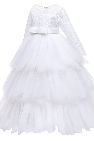 A-line floor length tulle lace flower girl dress  669800910735