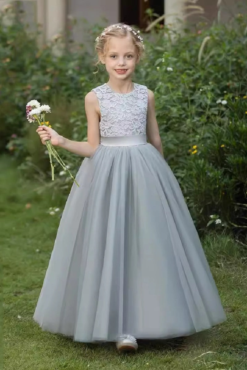 A-Line/Princess Scoop Neck  Tulle Flower Girl Dresses With Sash/Bow 797915415325