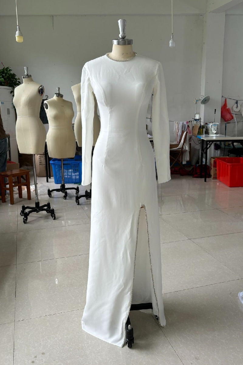 Sheath-Column Floor Length Elastic Cloth Wedding Dress 719619905591