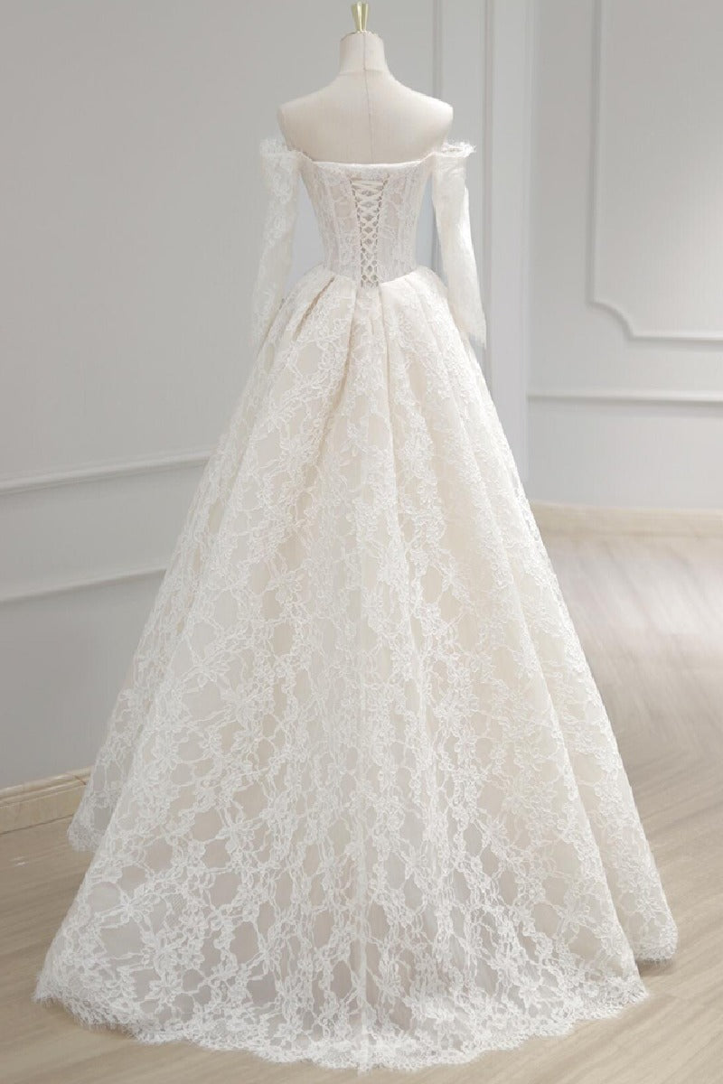 A-Line Sweep-Brush Train Lace  Wedding Dress 843985458463