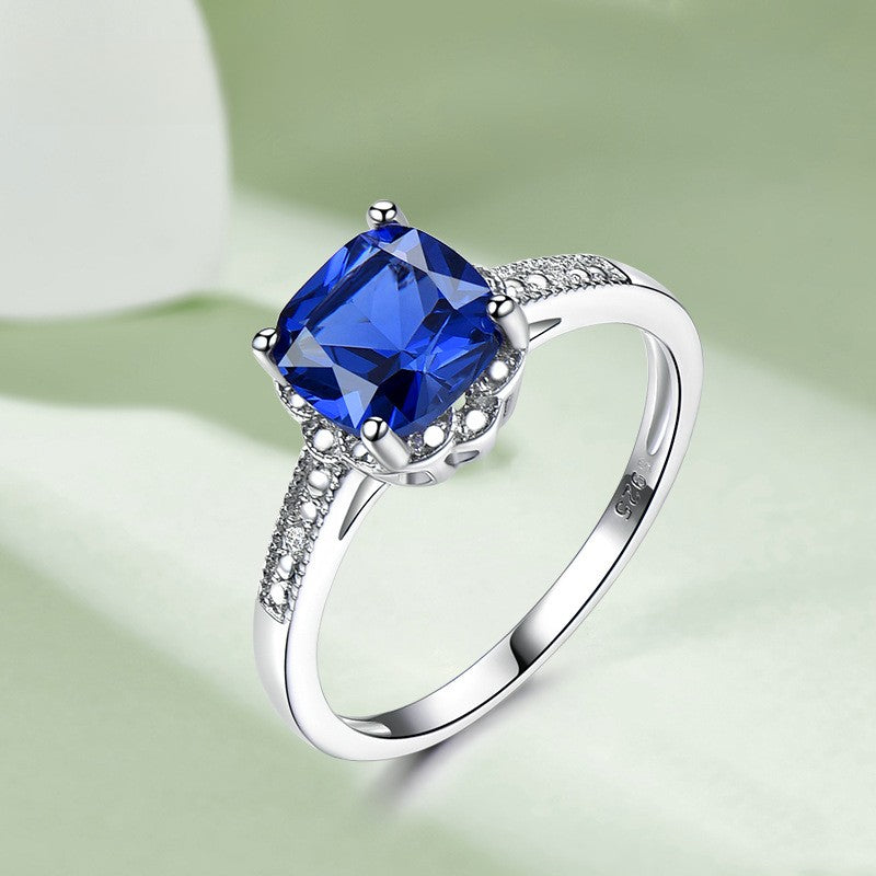 Latest Design Sterling Silver 925 Gemstone Jewelry Ring Blue Sapphire Women Ring  615724208673