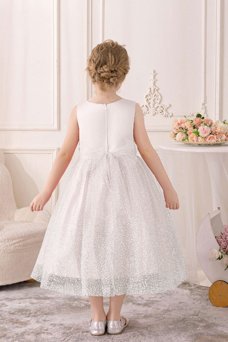 A-Line Scoop Neck Sleeveless Midi Tulle/Sequined Flower Girl Dresses 828722259586