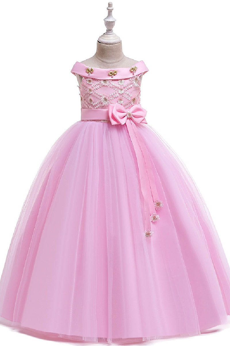 Ball-Gown/Princess Off the Shoulder Tulle Floor-length Flower Girl Dresses 598054757127