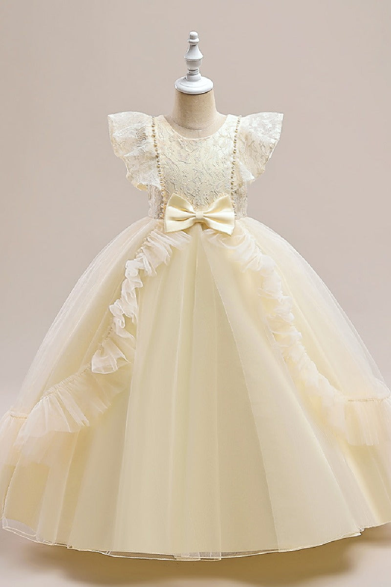 A-Line Scoop Neck Sleeveless Tea-Length Lace/Tulle Flower Girl Dresses 748862644678