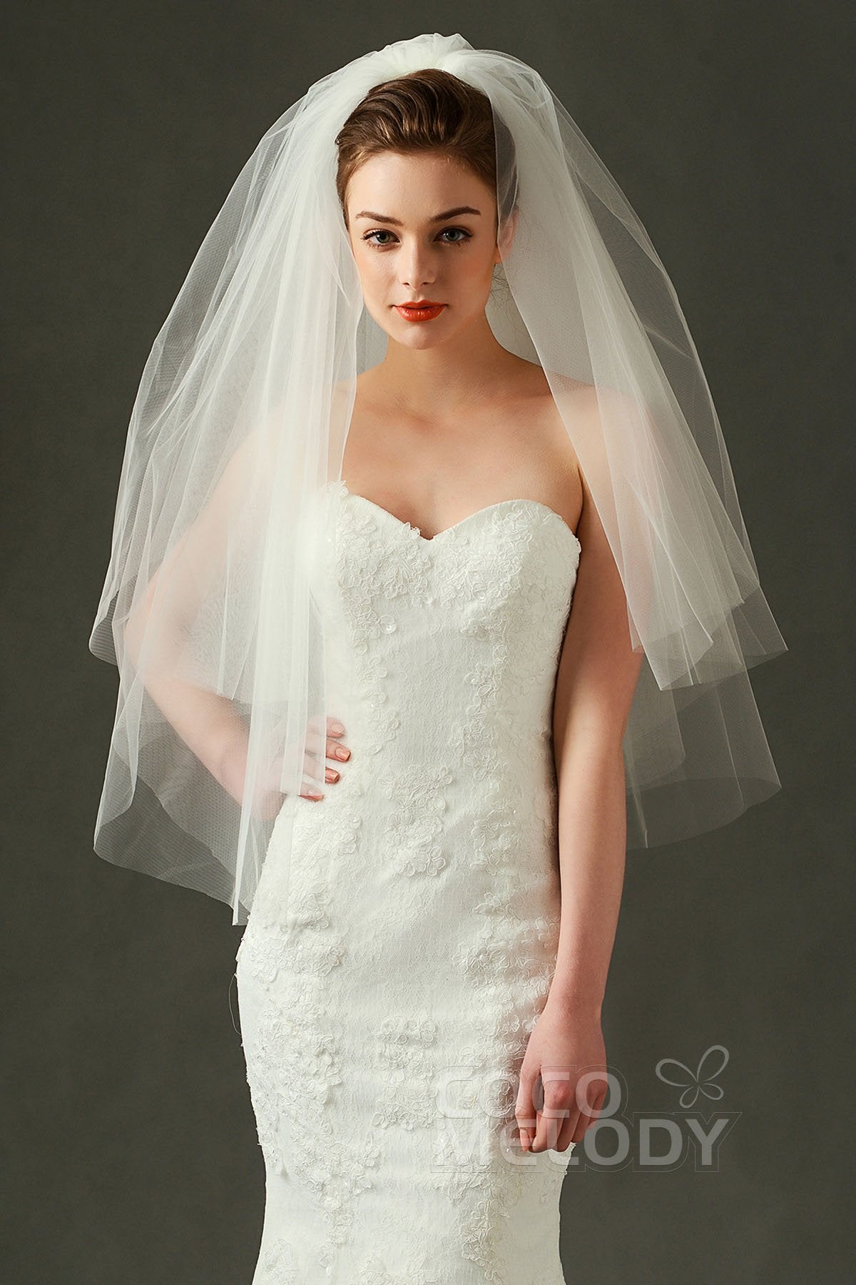 COCOMELODY Two-tier Cut Edge Tulle Waist Veils AV160016 