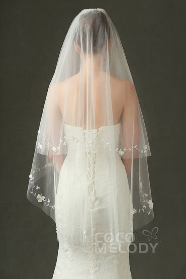 Two-tier Cut Edge Tulle Hip Veils with Beading AV160020