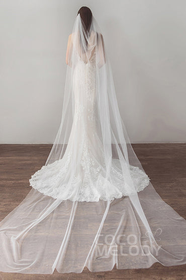 Charming One-tier Cut Edge Tulle Chapel Veils AV18036