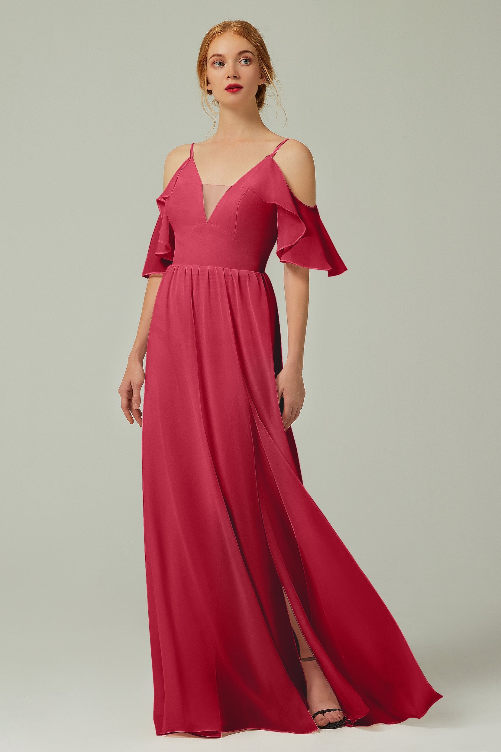 V-Neck Chiffon Bridesmaid Dress with Split Ruffles CB0236 – COCOMELODY