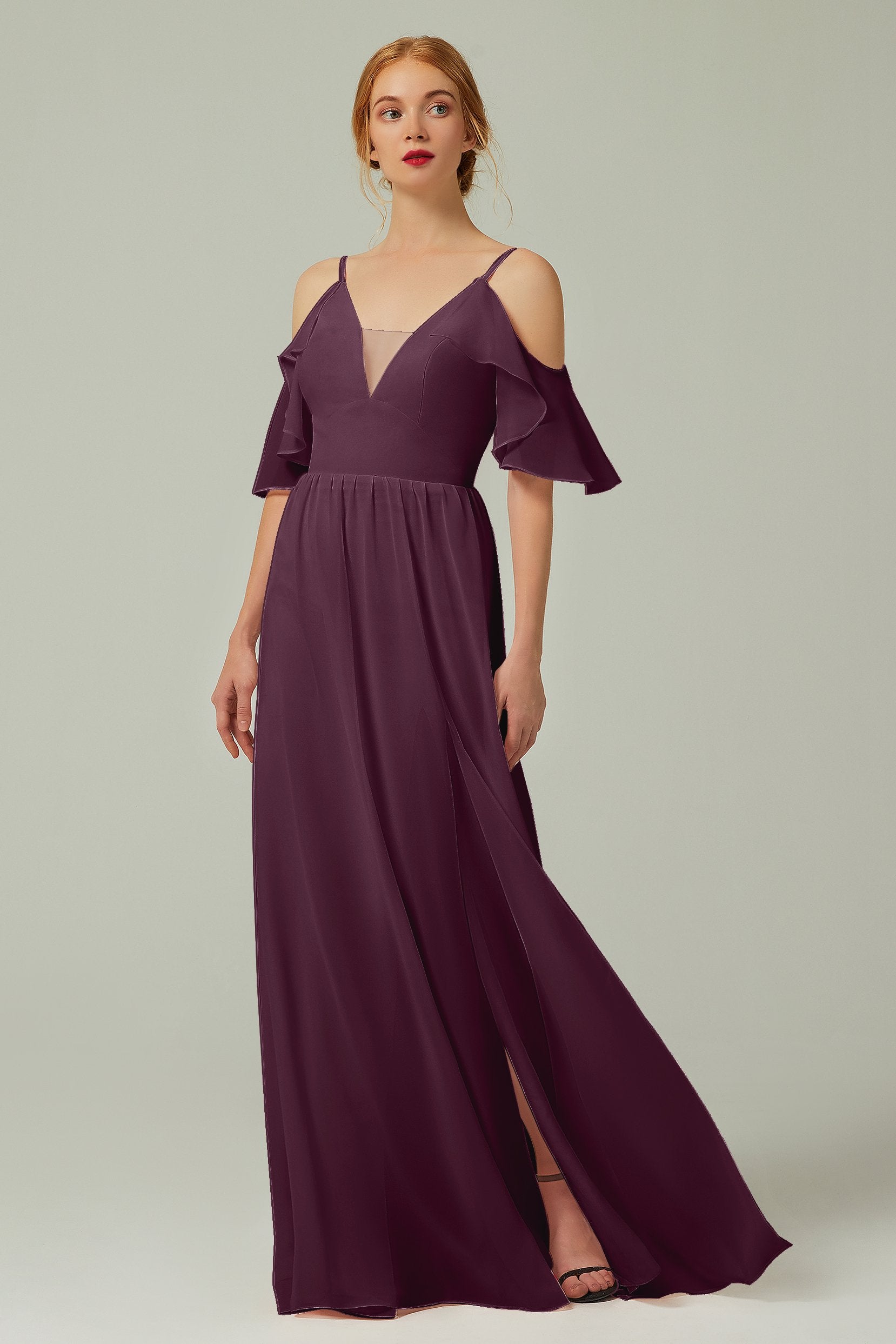 V-Neck Chiffon Bridesmaid Dress with Split Ruffles CB0236 – COCOMELODY