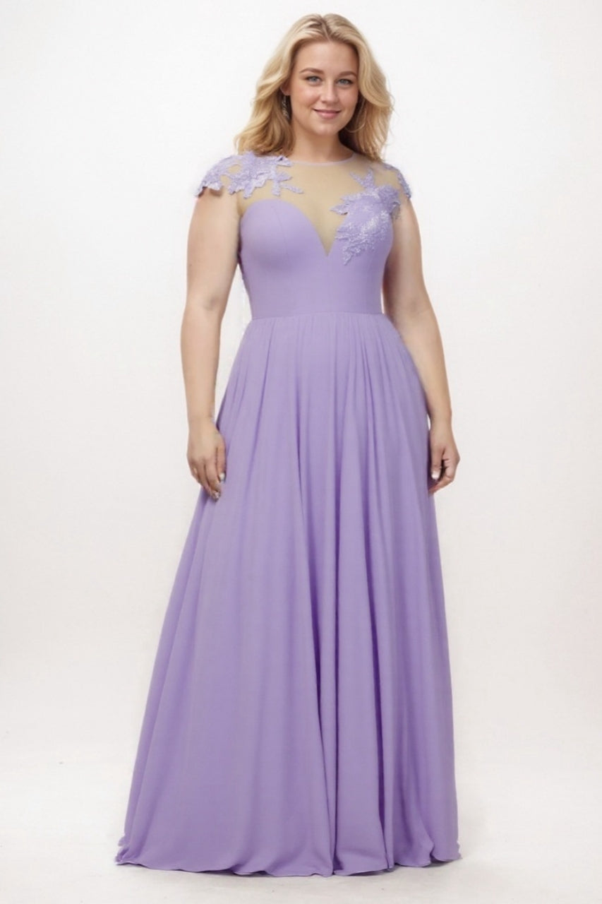 A-Line Sweep-Brush-Train Chiffon Bridesmaid Dress CB0248PS