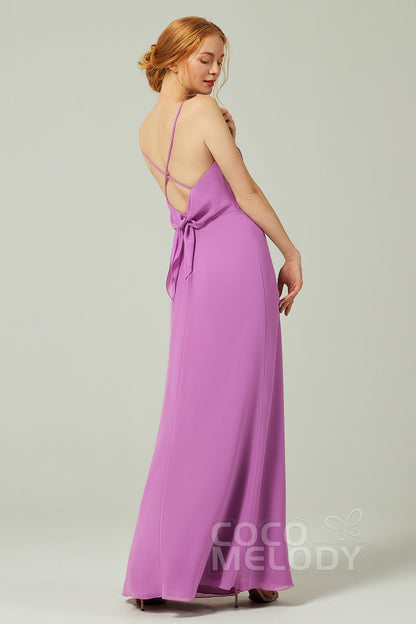 Sheath-Column Floor Length Chiffon Bridesmaid Dress CB0294