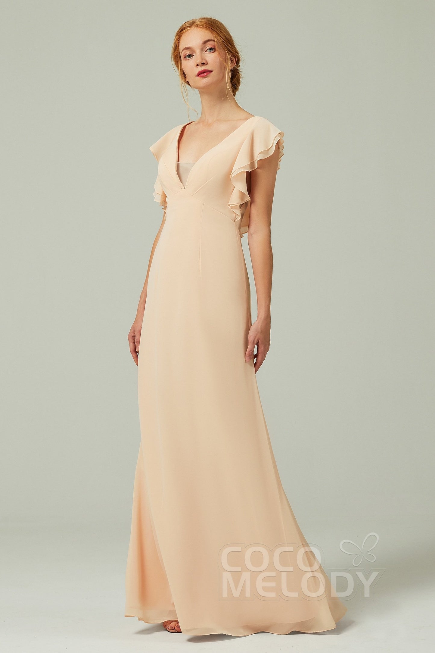 Sheath-Column Floor Length Chiffon Bridesmaid Dress CB0304CR