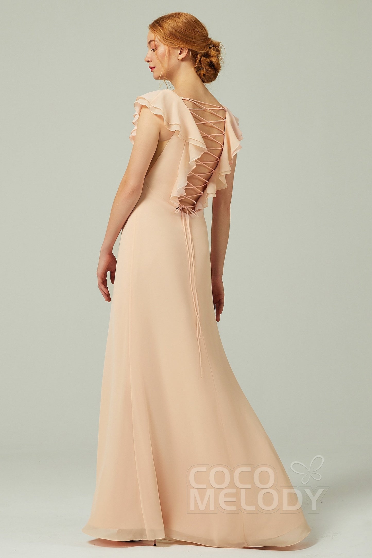 Sheath-Column Floor Length Chiffon Bridesmaid Dress CB0304CR