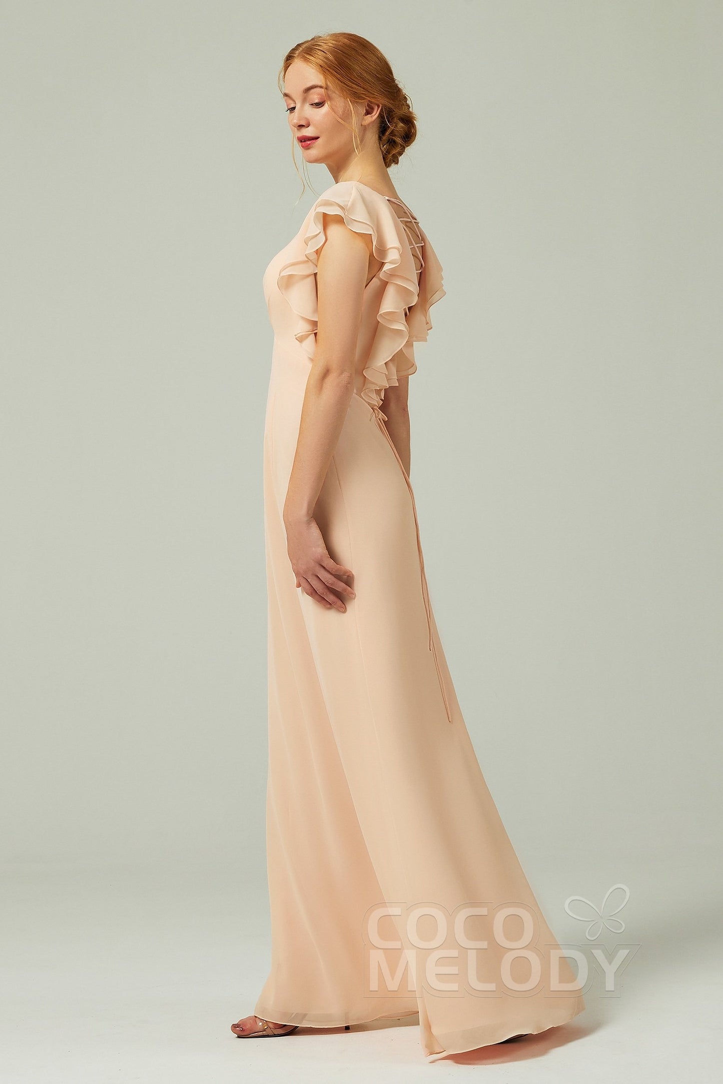 Sheath-Column Floor Length Chiffon Bridesmaid Dress CB0304CR