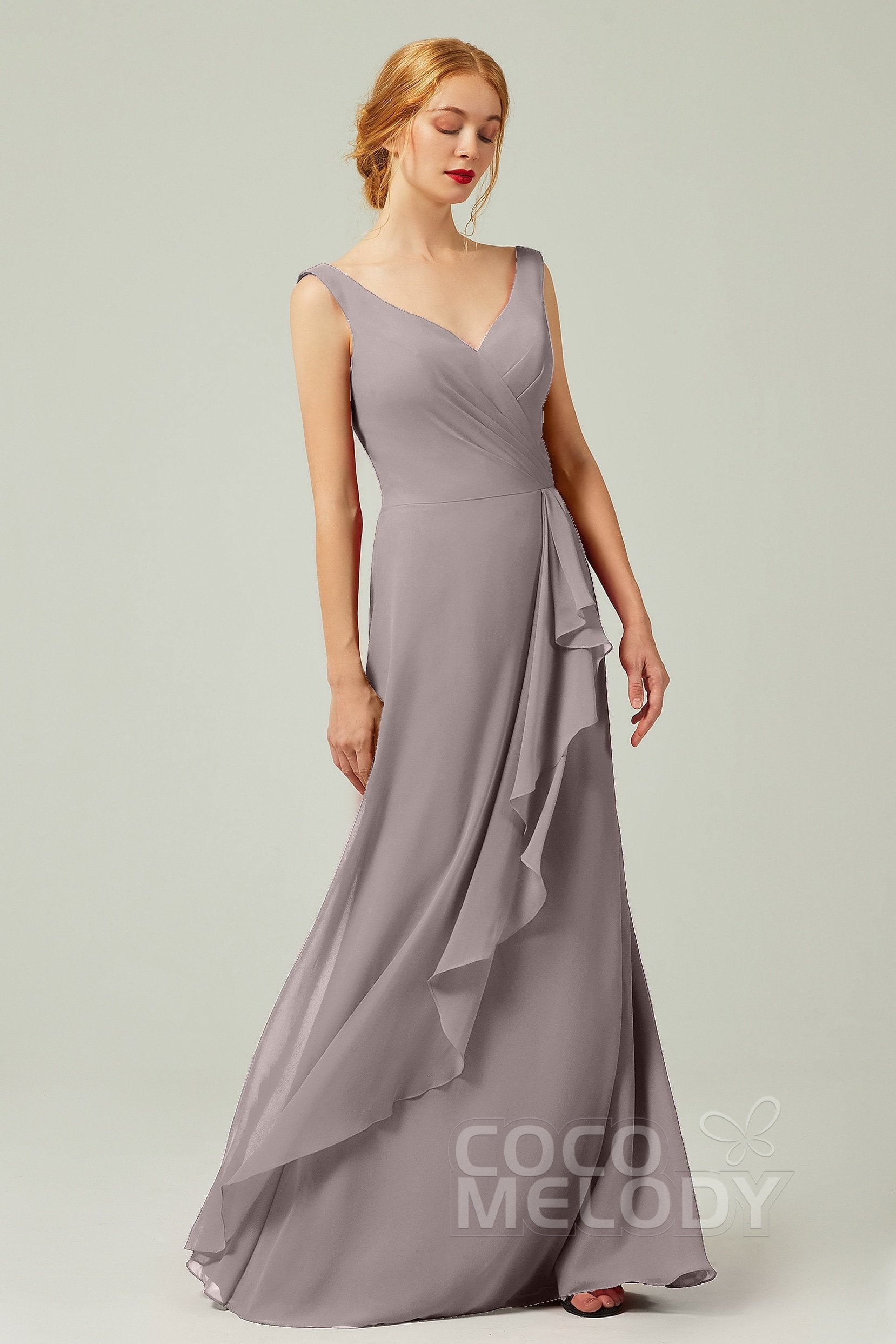 Sheath Column Bridesmaid Dress with Pleating Ruffles CB0344 COCOMELODY