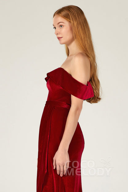 Sheath-Column Ankle Length Velvet Bridesmaid Dress CB0365