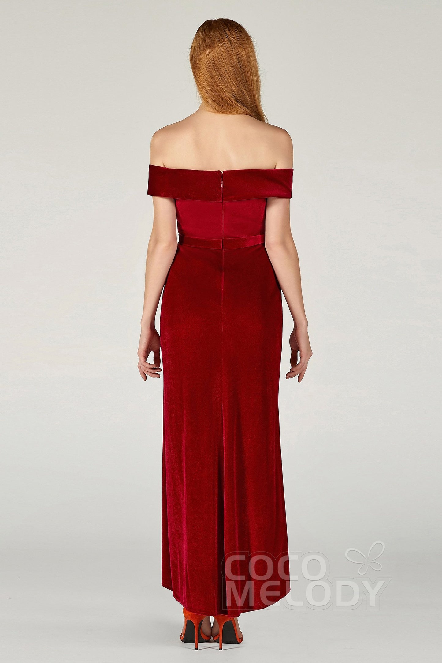 Sheath-Column Ankle Length Velvet Bridesmaid Dress CB0365