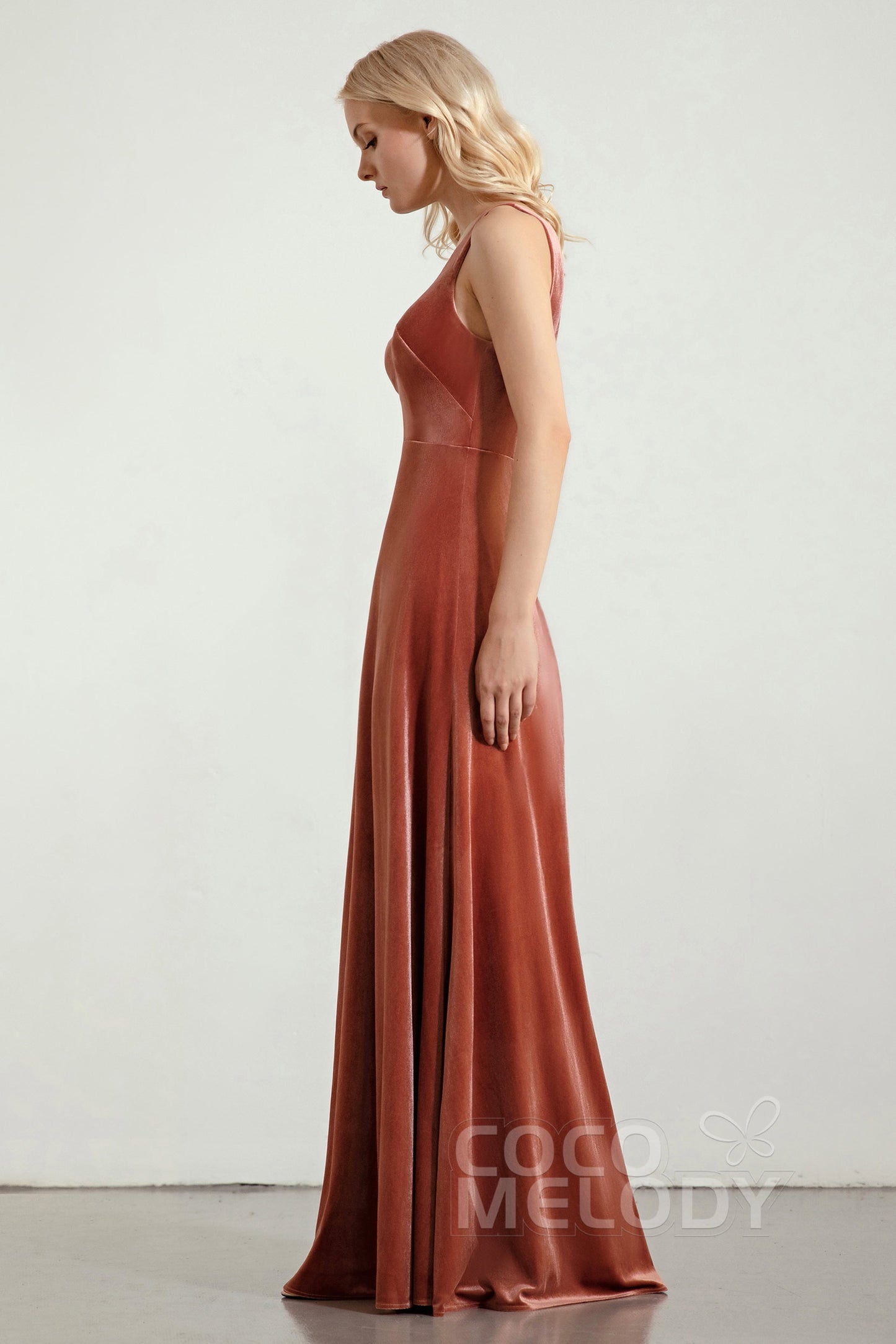 A-Line Floor Length Velvet Bridesmaid Dress Formal Dresses CB0430