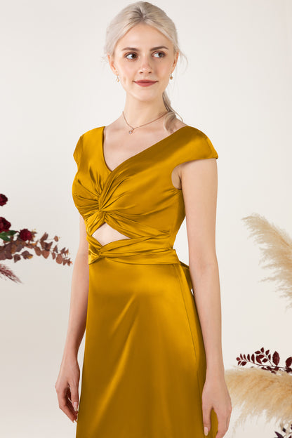 A-Line Sweep Luxe Satin Bridesmaid Dress Formal Dresses CB0497